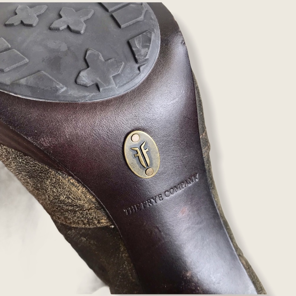 Frye Harlow Campus Tan Suede Heeled Ankle Booties - Picture 11 of 14